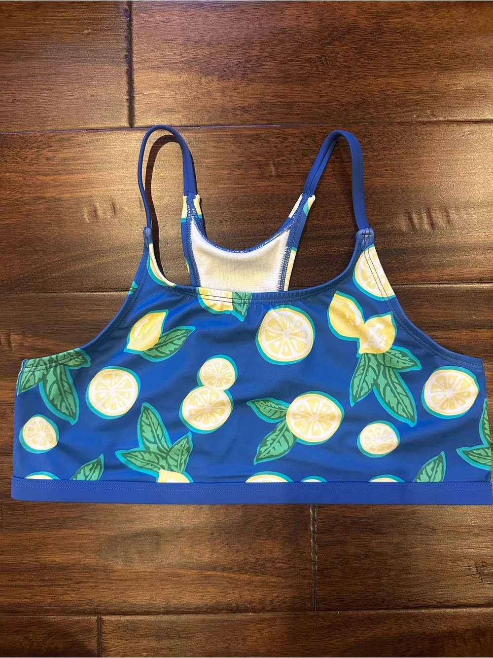 DSG Girls XL (16) Blue Lemon Print Swim Top